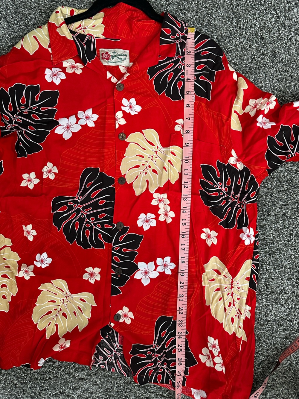 Hilo Hattie Red Hawaiian Shirt with Black and Gold Leaf Print - Picture 7 of 7